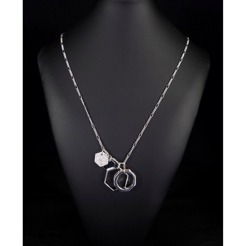 India Hicks Hexagon Necklace Womens Silver Trio Pave Crystal Jewelry Retired